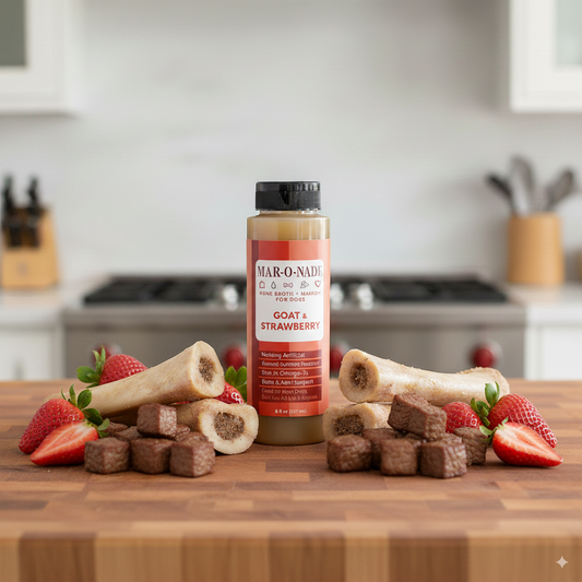 Goat & Strawberry Bone Broth + Marrow for Dogs 8 oz