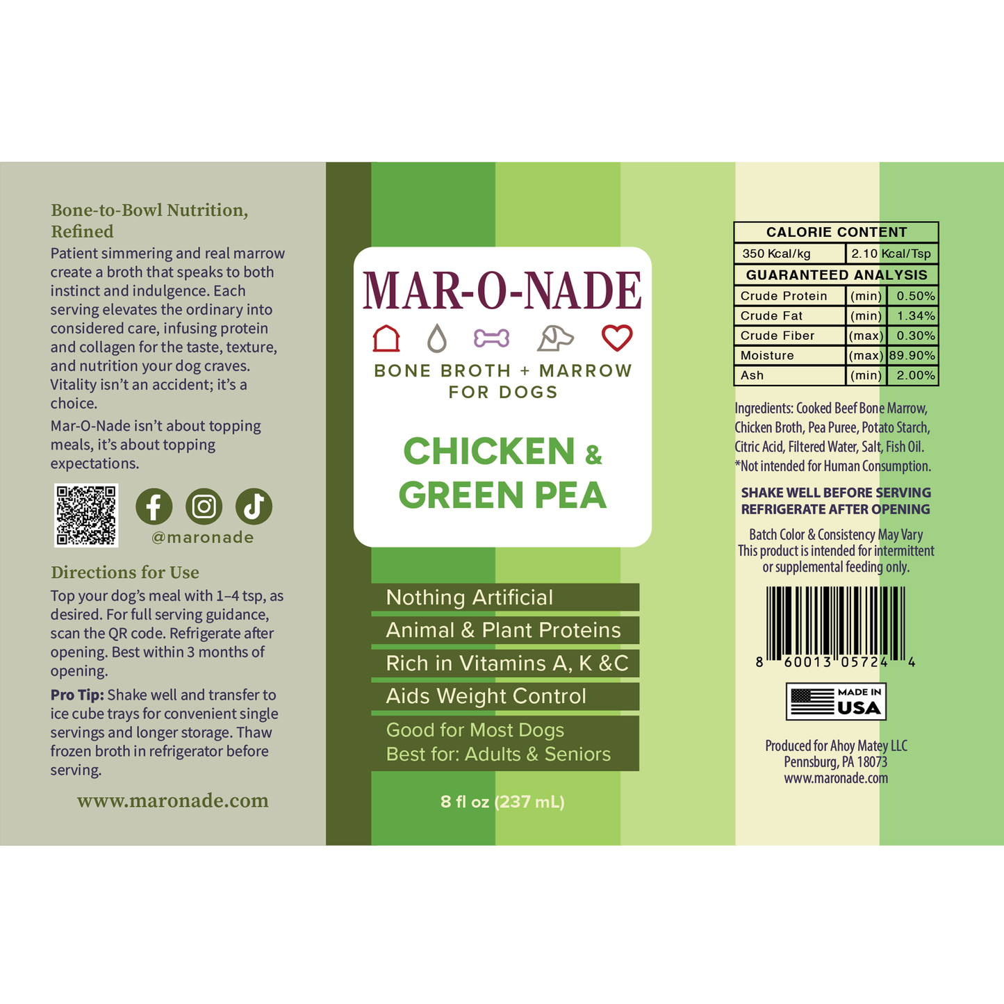 Chicken & Green Pea Bone Broth + Marrow for Dogs 8 oz