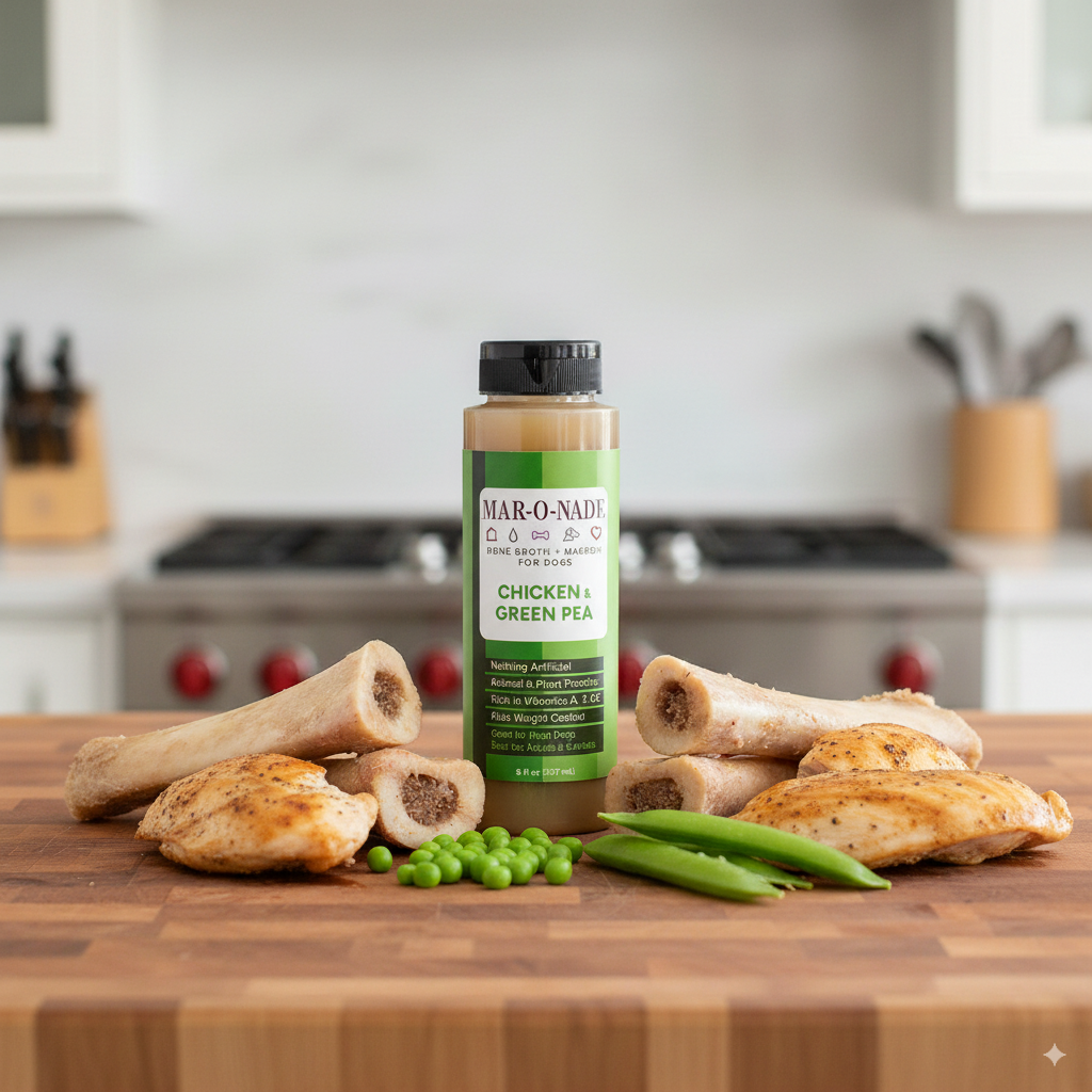 Chicken & Green Pea Bone Broth + Marrow for Dogs 8 oz