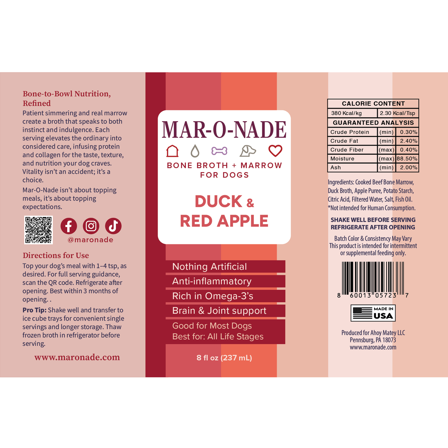 Duck & Red Apple Bone Broth + Marrow for Dogs 8 oz