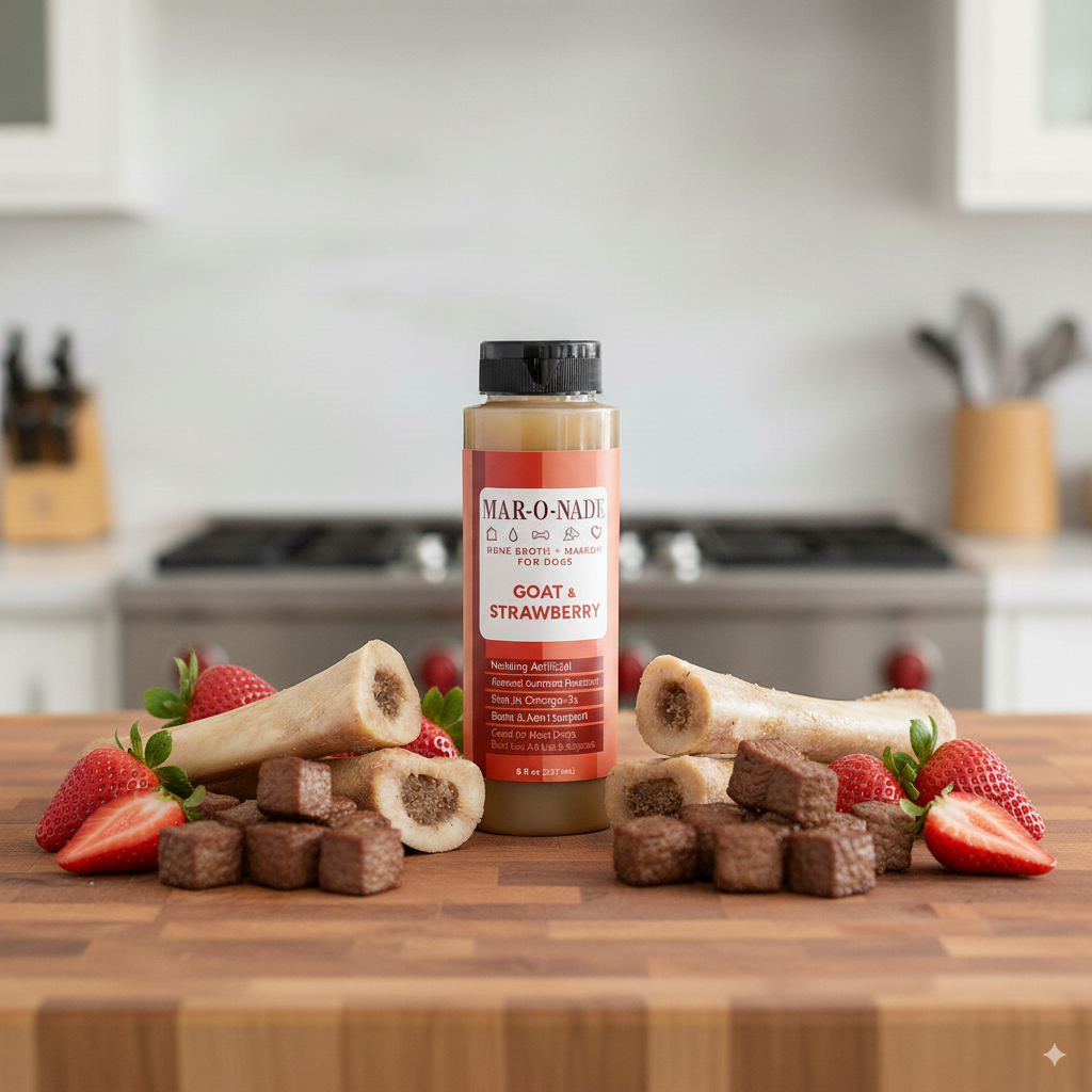 Goat & Strawberry Bone Broth + Marrow for Dogs 8 oz
